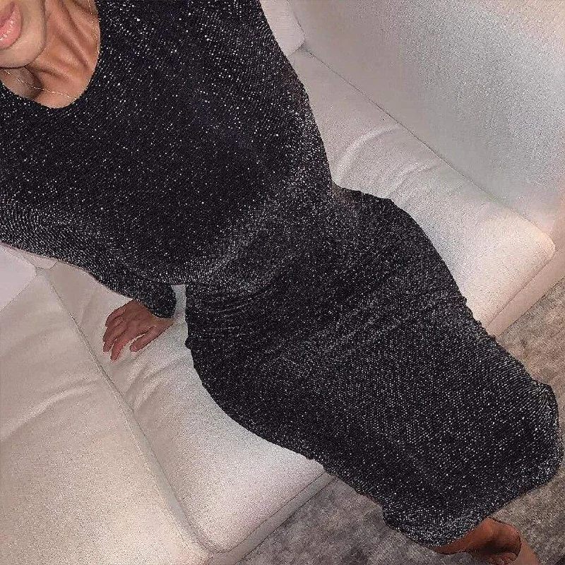 Crazy Discounts, Hurry Up FashionSierra - Women Dresses Black Long Sleeve Lady Slim sexy Club Party Mini Dress Office Shining Glitter Turtleneck Bodycon
