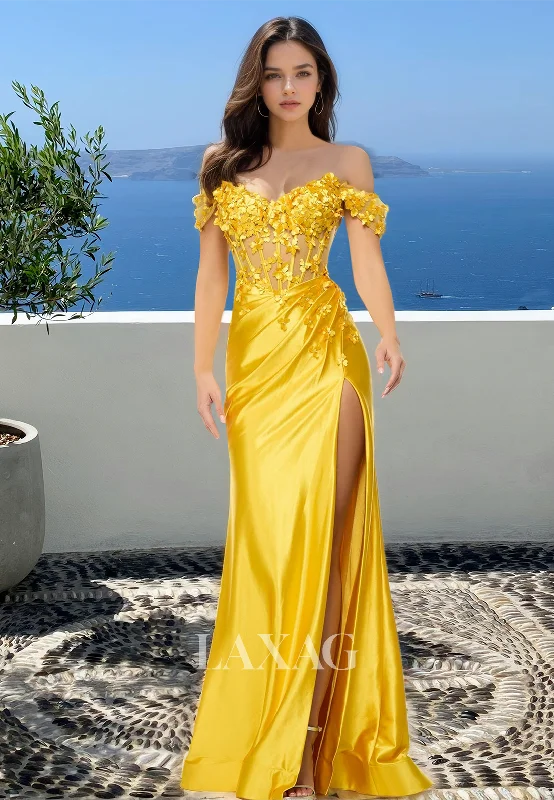 Trendy Boutiques Online Floral Embossed Sweetheart Satin Mermaid Prom Dress Sleeveless Pleated High Slit Evening Gowns