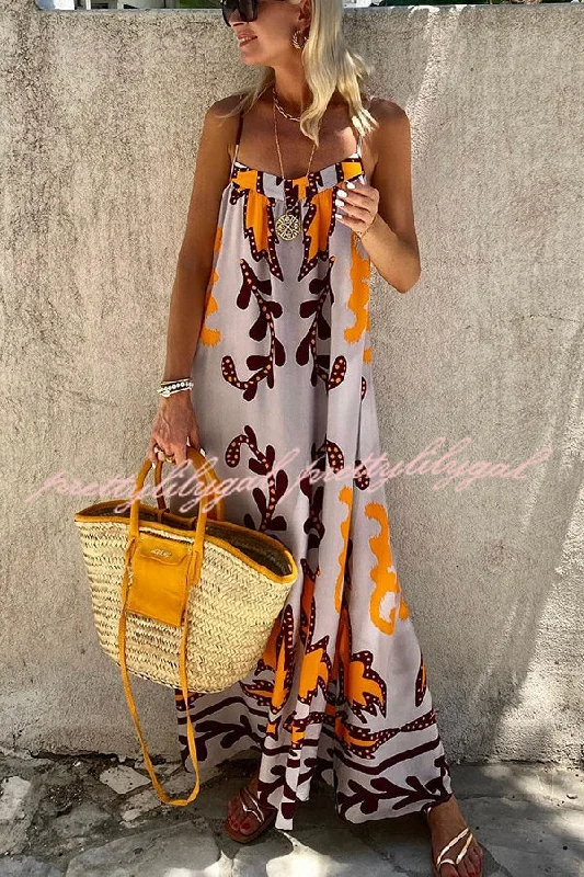 Trend Leading Collection Sunday’s Color Palette Ethnic Printed Loose Cami Maxi Dress
