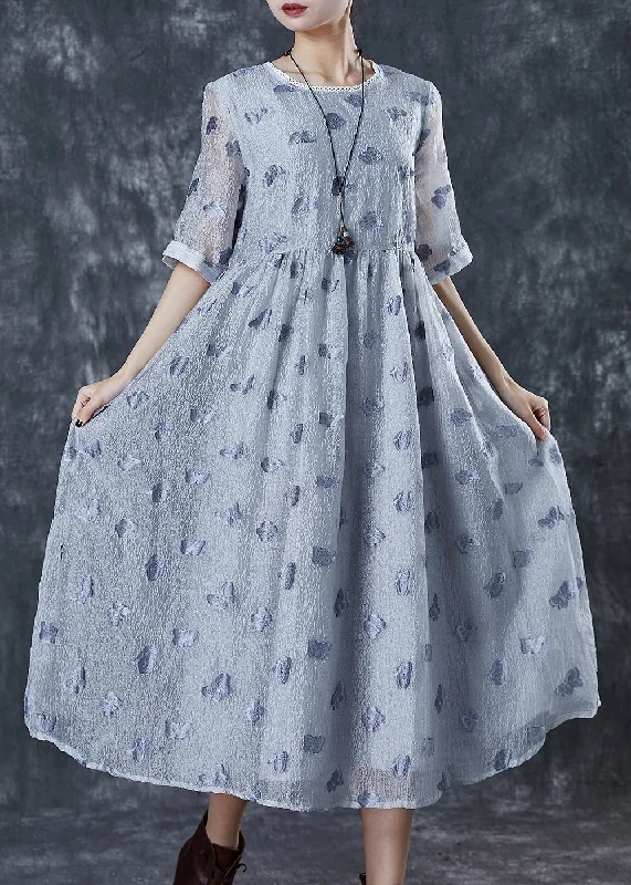 Chic & Cozy Collection Modern Grey Floral Silk Holiday Dresses Summer