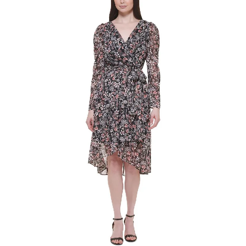 Signature Style Essentials Tommy Hilfiger Womens Chiffon Metallic Midi Dress