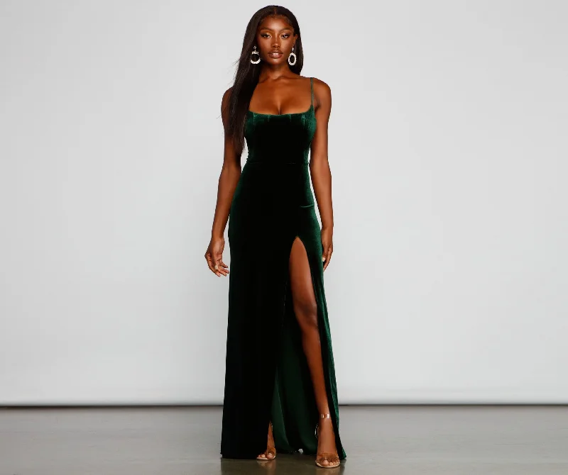 Romantic Fashion Discounts Liv Formal High Charming Slit Velvet Dress
