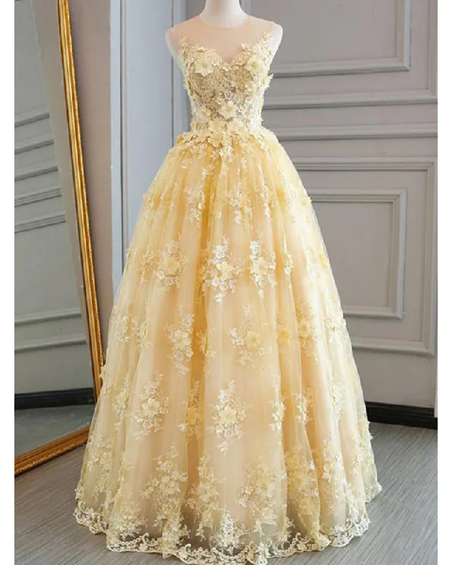 Sale Clothes Online Yellow Lace Prom Dresses 2019 Long for Girls PL6602