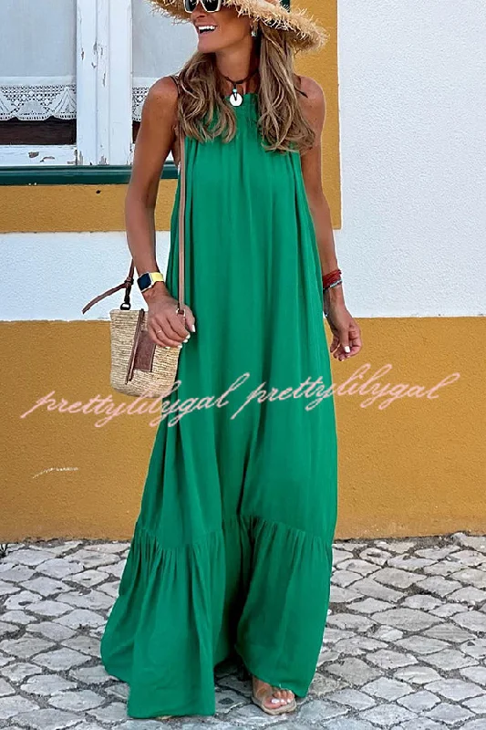Pastel Styles Summer Colors Elastic Neckline A-line Loose Maxi Dress