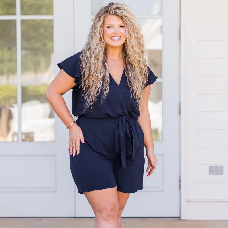 Women's Fashion Clothing Totally Chic Romper, Navy