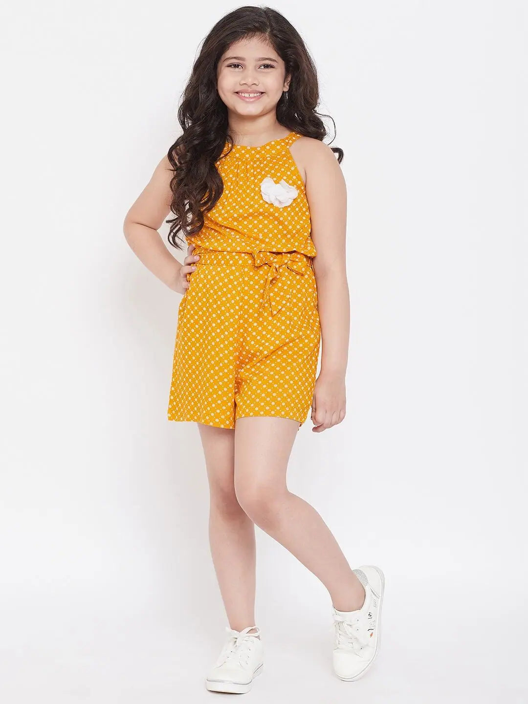 Special Occasion Wear Girl's Pro Len Printed Jumpsuit Yellow