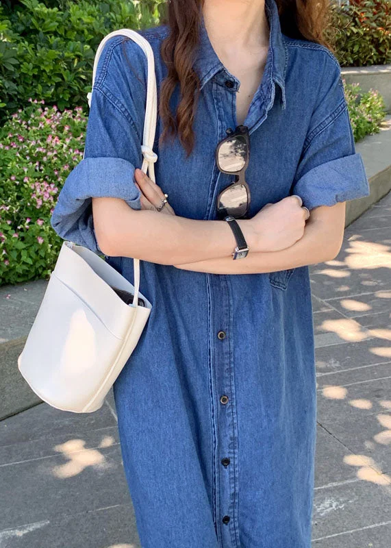 Must-Have Women's Fashion At The Lowest Prices Women Blue Peter Pan Collar Patchwork Denim Shirts Dresses Summer