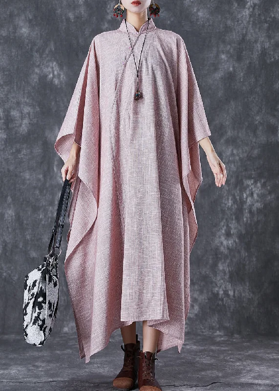 Stunning Women's Outfits At Unbelievable Discounts Vintage Pink Oversized Chinese Style Linen Dresses Batwing Sleeve