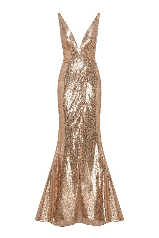 Free Spirited Fashion Jaw-dropping sequined lace maxi dress and gloves set