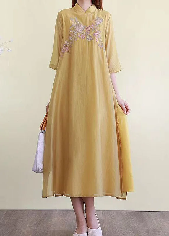Flash Sale On Stylish Outfits – Hurry Before It's Gone Chinese Style Pink Embroideried Side Open Cotton Dresses Summer