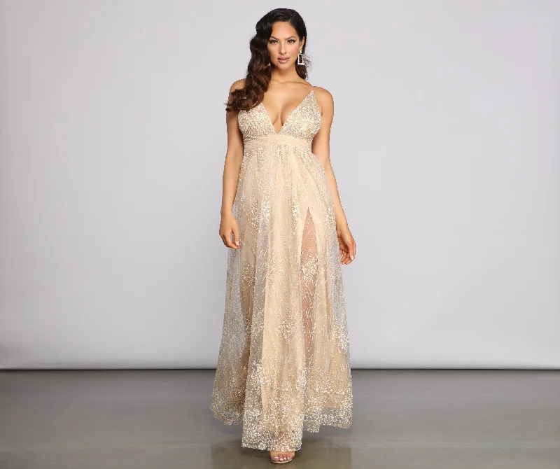 Flash Sale On Fashion – Act Fast Mona Formal Stylish Plunging Glitter Dress