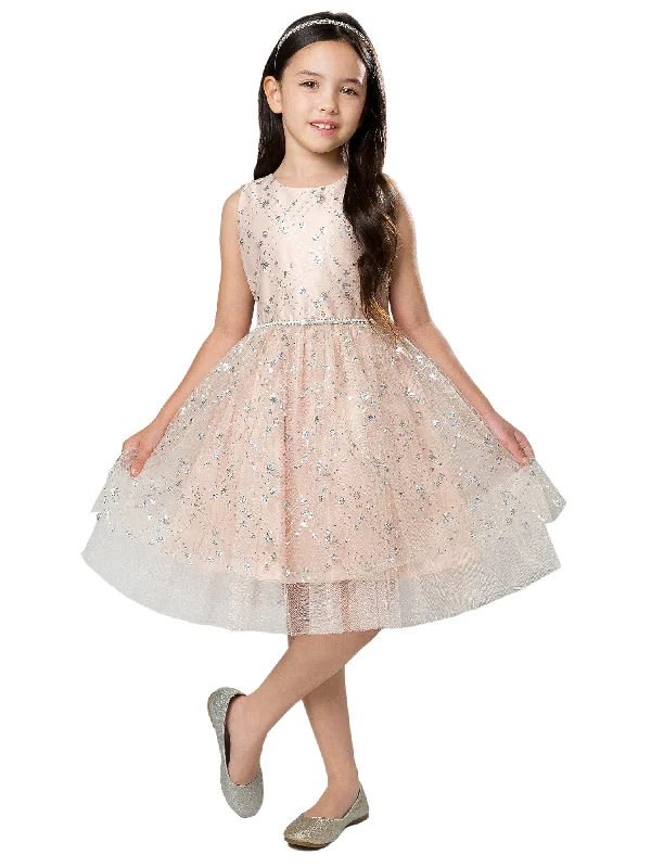 Exclusive Women’s Fashion Collection Little Girls Blush Diamond Sequin Crystal Tulle Flower Girl Dress 2-6
