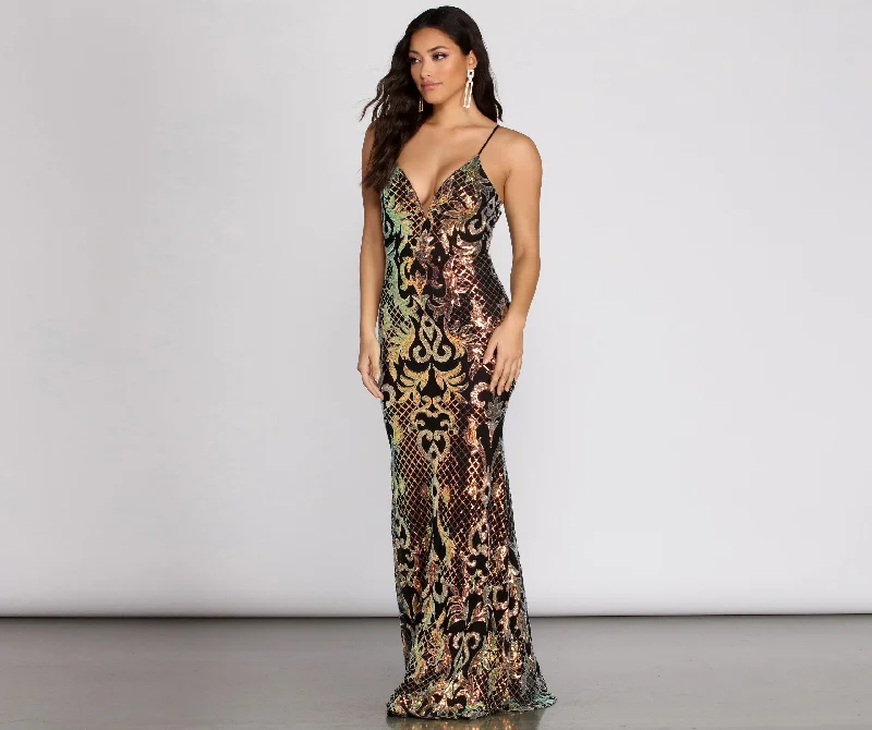 Vintage-Inspired Garments Joy Iridescent Stylish Sequin Mermaid Dress
