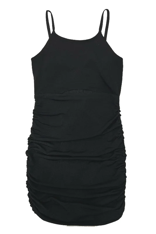 Vintage-Inspired Women's Clothes Black ity cutout ruched dress