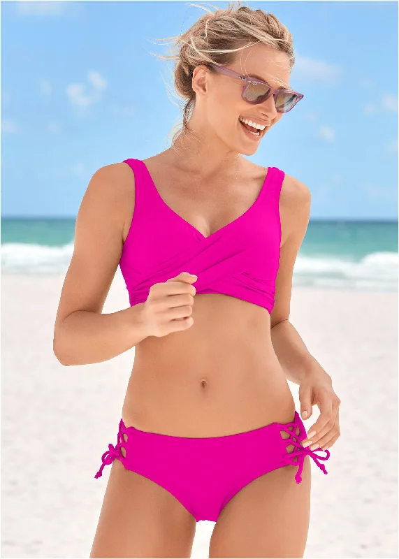 Vibrant Femme Fashion Lovely Lift Wrap Bikini Top - Electric Pink