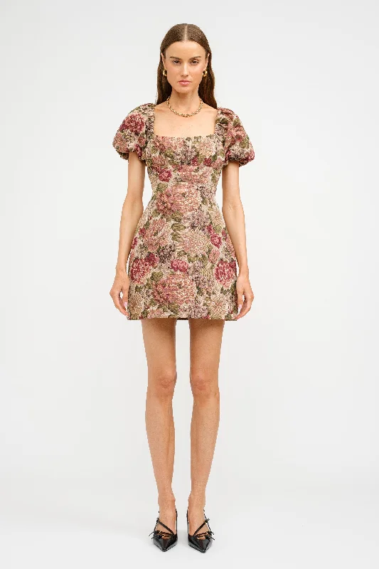 Casual Chic Floral Jacquard Puff Sleeve Dress