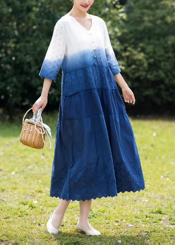 Shop Stylish Fashion At Unbeatable Prices Now Italian Gradient Color Tie Dye Embroideried Cotton Dresses Bracelet Sleeve