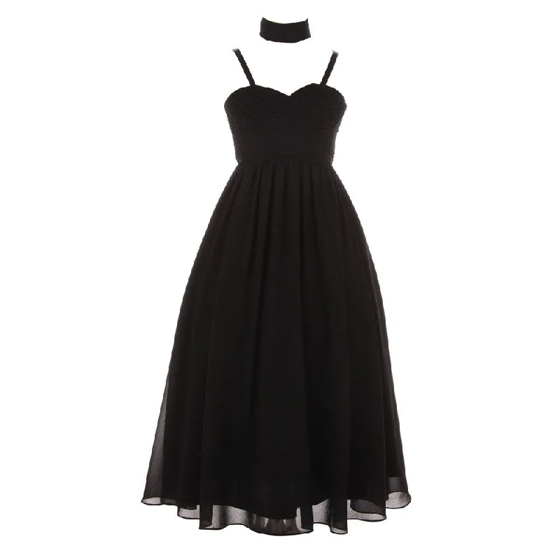 Chic Women’s Clothing Little Girls Black Pleated Top Shawl Elegant Chiffon Flower Girl Dress 4-6