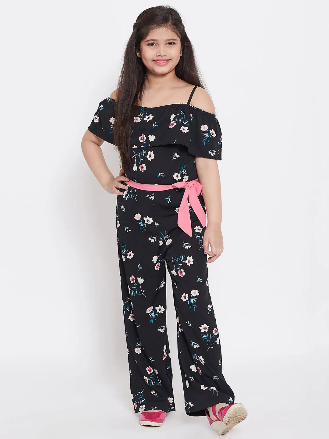 Wardrobe Refresh Girl's Feminine Printed Jumpsuit Black