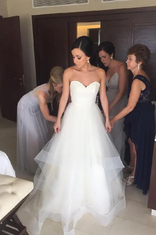 Holiday Glam Roycebridal White SimpleSweetheart Strapless Ruffles Open Back Cheap Wedding Dresses, MW228