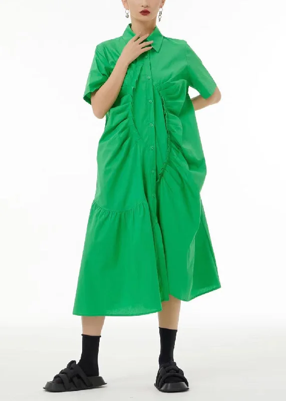 Limited Stock, Grab Yours Today French Green Asymmetrical Wrinkled Cotton Robe Dresses Summer