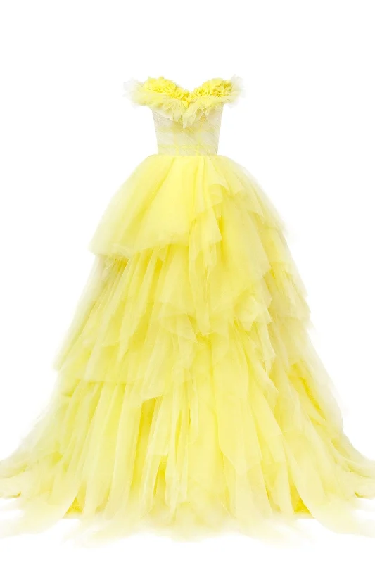 Preppy Style Fairytale frill-layered maxi dress in vivid yellow