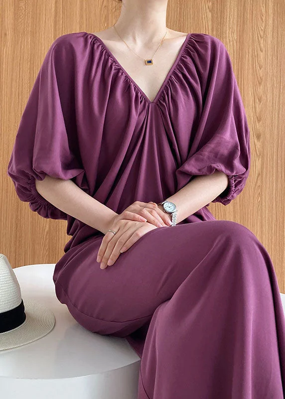Shop Trendy And Timeless Outfits At Special Prices Purple Cotton Robe Dresses Side Open Cold Shoulder Batwing Sleeve