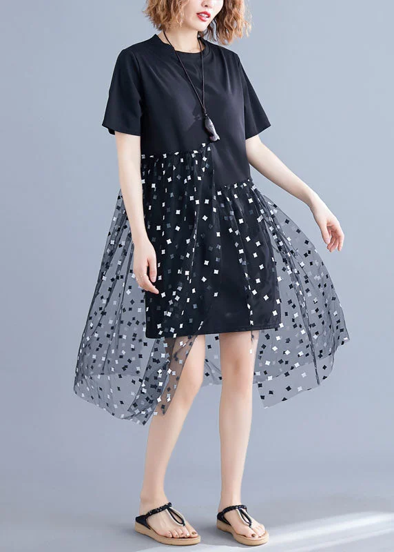 Your Shopping Spree Starts Here Boutique Black Asymmetrical Tulle Patchwork Cotton Dresses Summer