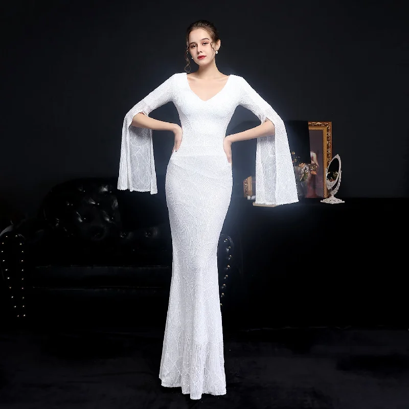 Women's Transitional Garments Natalie Open Sleeve Charming Formal Sequined Mermaid Dress