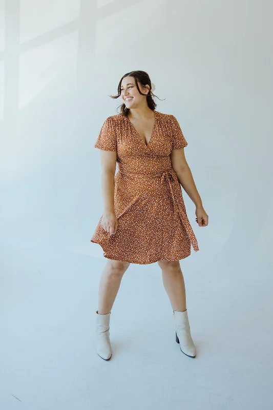 Online Boutiques SUPER SOFT DAINTY FLORAL WRAP DRESS IN RUST