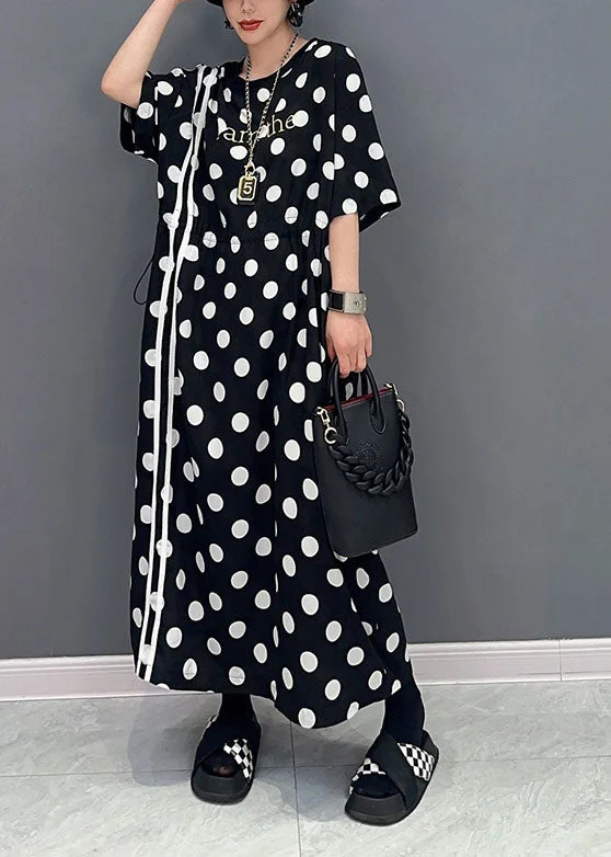 Flash Sale On Women's Apparel – Grab Your Favorites Today Modern Black Oversized Dot Print Cotton Cinched Dresses Summer