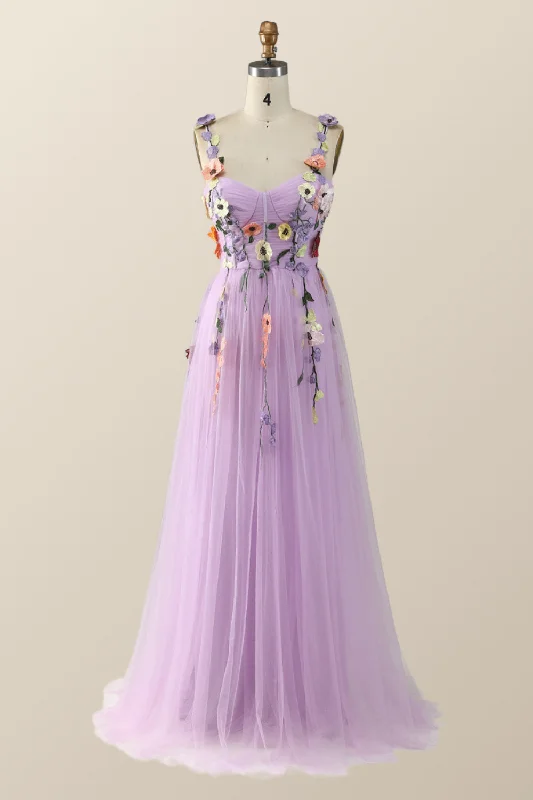 Current Trends Lavender Tulle and Floral Embroidery Long Formal Gown