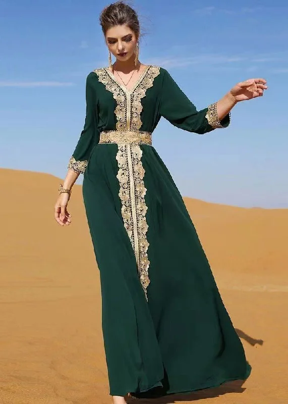 Trendy Athleisure Clothing For Women Style Blackish Green Patchwork High Waist Long Holiday Dress Fall