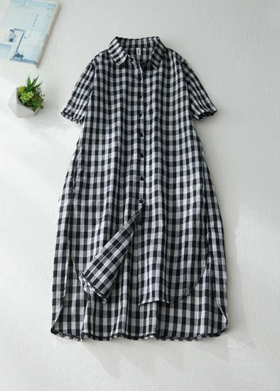 Your Favorite Styles Now On Sale Stylish Black Peter Pan Collar Plaid Linen Shirts Dresses Summer