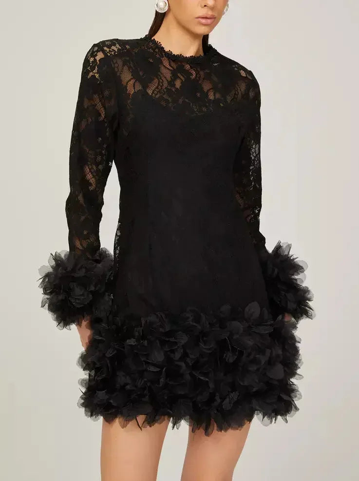 Trendy Styles Lace with Petal-Tulle Detail Mini Dress