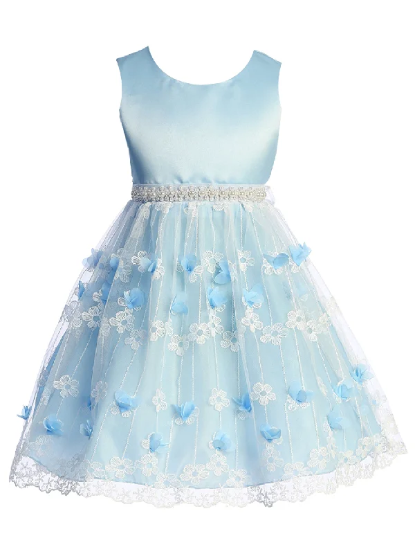 Elegant Women’s Clothing Online Little Girls Blue Flower Appliques Embroidered Tulle Flower Girl Dress 4-6