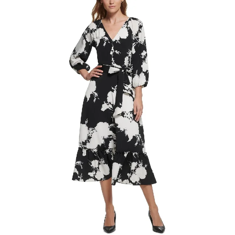 Edgy Fashion Karl Lagerfeld Paris Womens Printed V-Neck Midi Dress