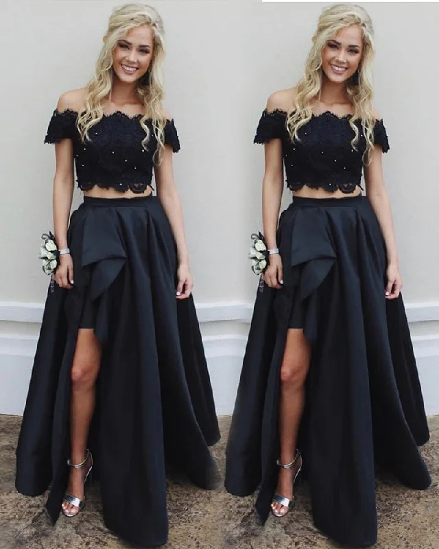 Best Online Boutiques Hot Pink Lace Crop Top Prom Dress 2 Pieces for Graduation Two Pieces Girls Formal Wear with Slit