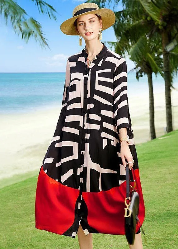 Best Deals On High-Quality Fashion – Shop Now 2023 Summer Colorblock Patchwork Print Holiday Dresses Silk Coat