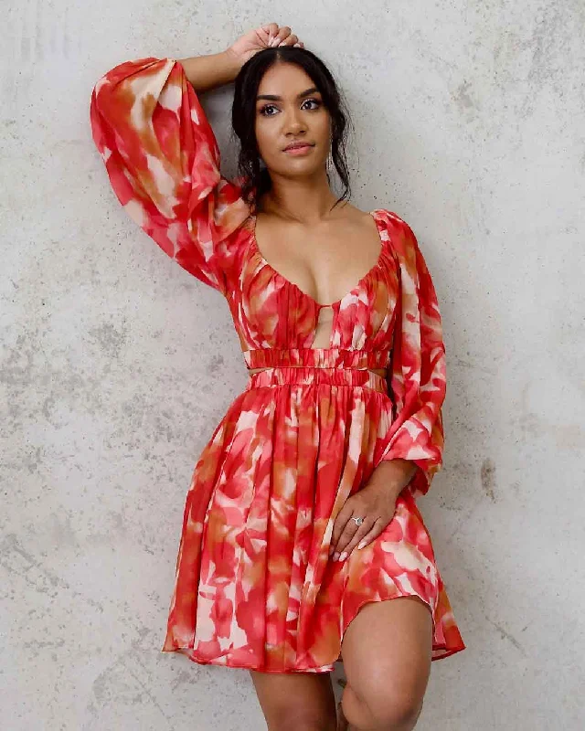 Sophisticated Style Chiara Chiffon Mini Dress - Orange Print