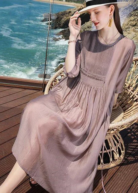 Your Favorite Styles Now On Sale Chic Purple O Neck Patchwork Silk Holiday Dresses Summer