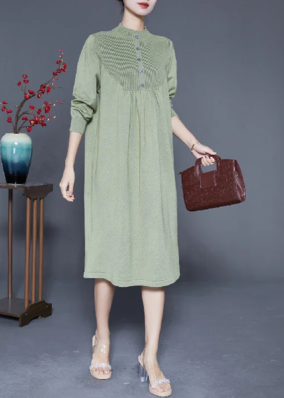 Unmissable Discounts On The Latest Fashion Trends Light Green Patchwork Knit Robe Dresses Wrinkled Spring