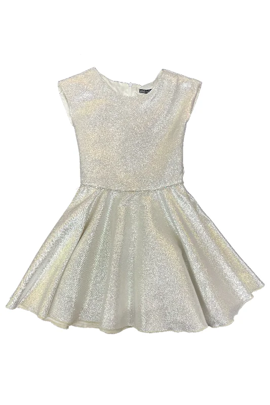Women's Holiday Attire Platinum jacquard cap sleeve skater dress