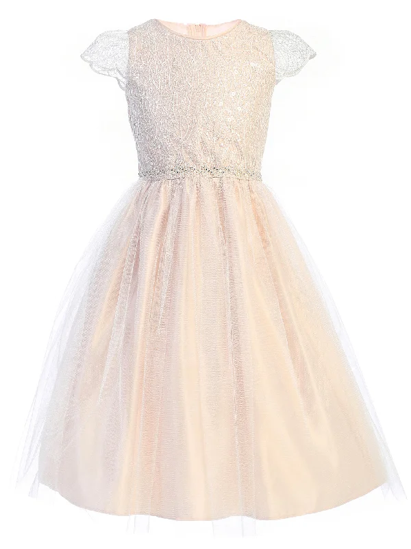 Unique Women’s Fashion Pieces Little Girls Blush Cord Sequin Embroidered Lace Tulle Flower Girl Dress 2-6
