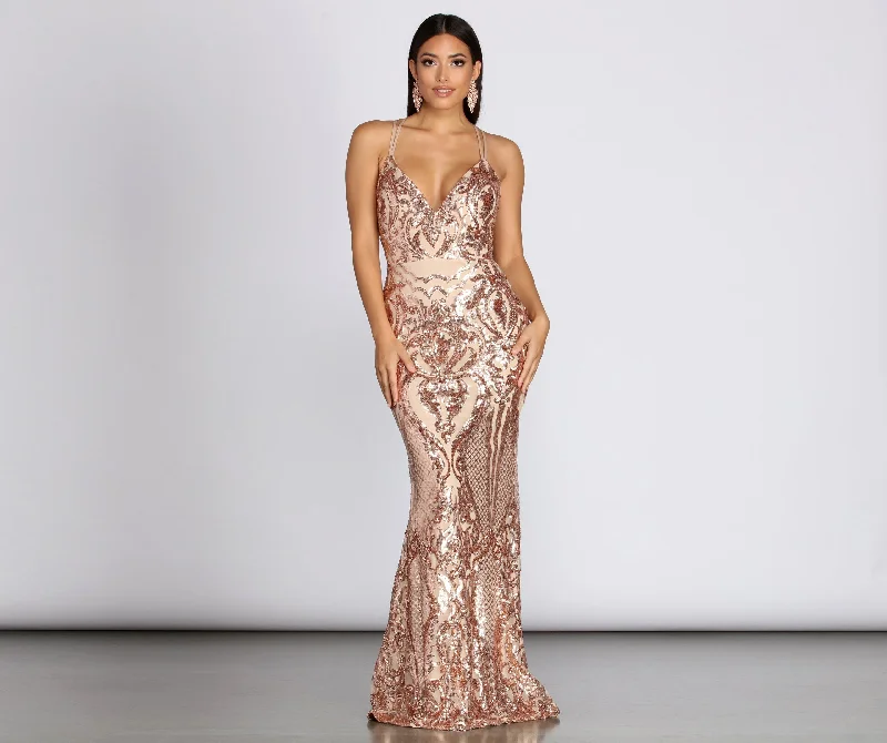 Evening Elegance Julieanne Formal Stylish Sequin Scroll Dress