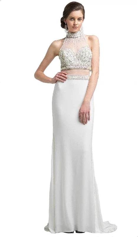 End Of Season Sale Ladivine KD087 - Beaded High Neck Faux Two-Piece Sheath Long Gown