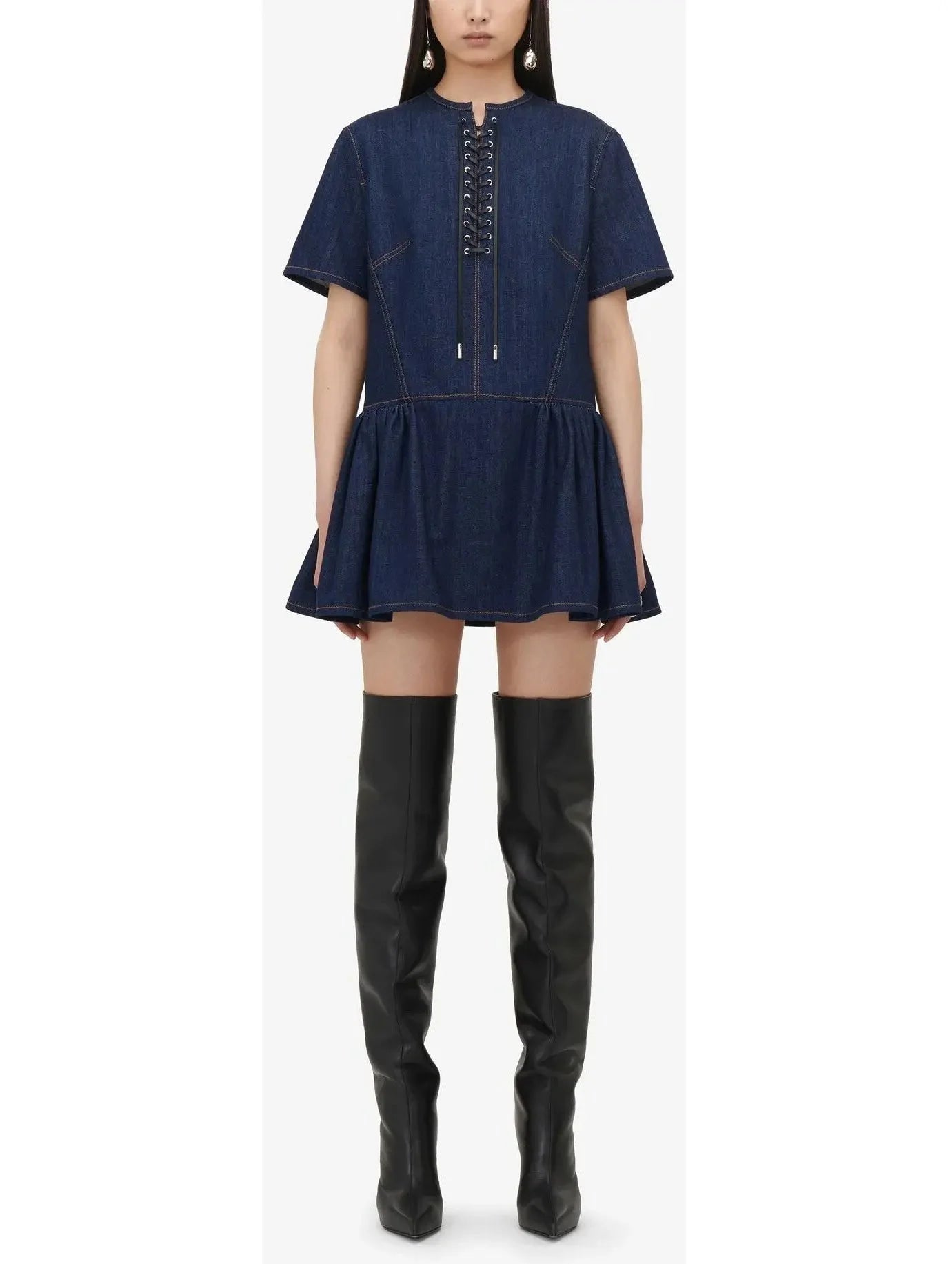 Chic Outfits Lace-Up Detail Mini Dress in Denim