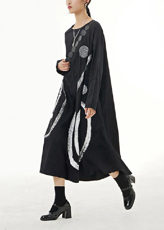 Affordable Elegance – Shop Premium Fashion Now Plus Size Black Oversized Print Cotton Holiday Dresses Spring