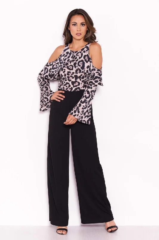 Bold Fashion Animal Print Cold Shoulder Jumpsuit