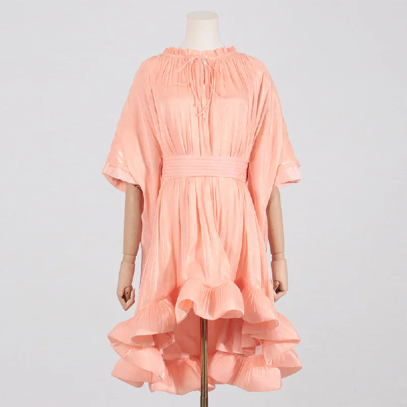 Trendy Aesthetics Round Neck Mid Sleeve Ruffle Mini Dress KLYF900
